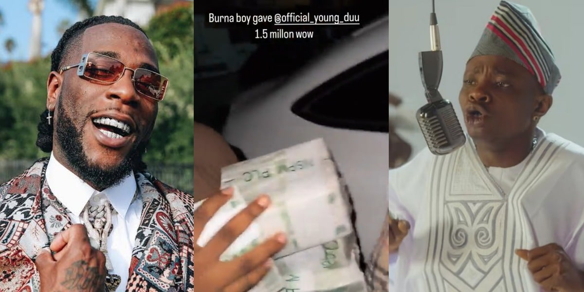 Burna Boy raises eyebrows as he gives Portable's ex-signee, Young Duu, 1.5 million naira cash