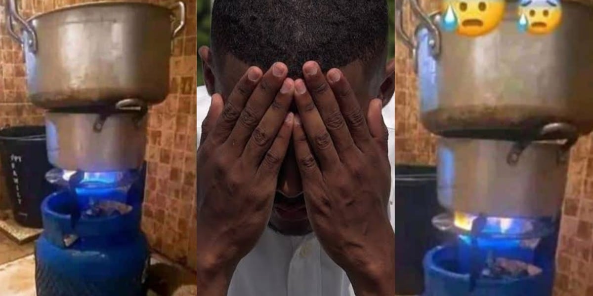 "Creative thinking" - Highly intelligent Nigerian man boils water for Garri and warms soup using one gas cylinder