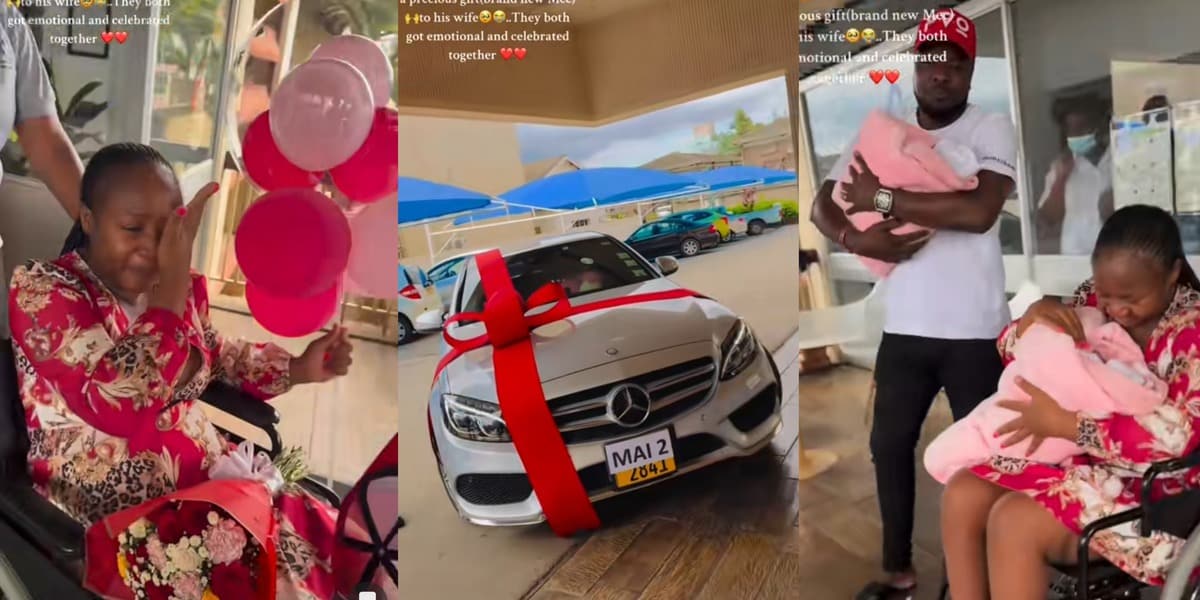 "Wow, so beautiful" - Heartwarming moment as husband surprises wife with Mercedes-Benz after twin delivery