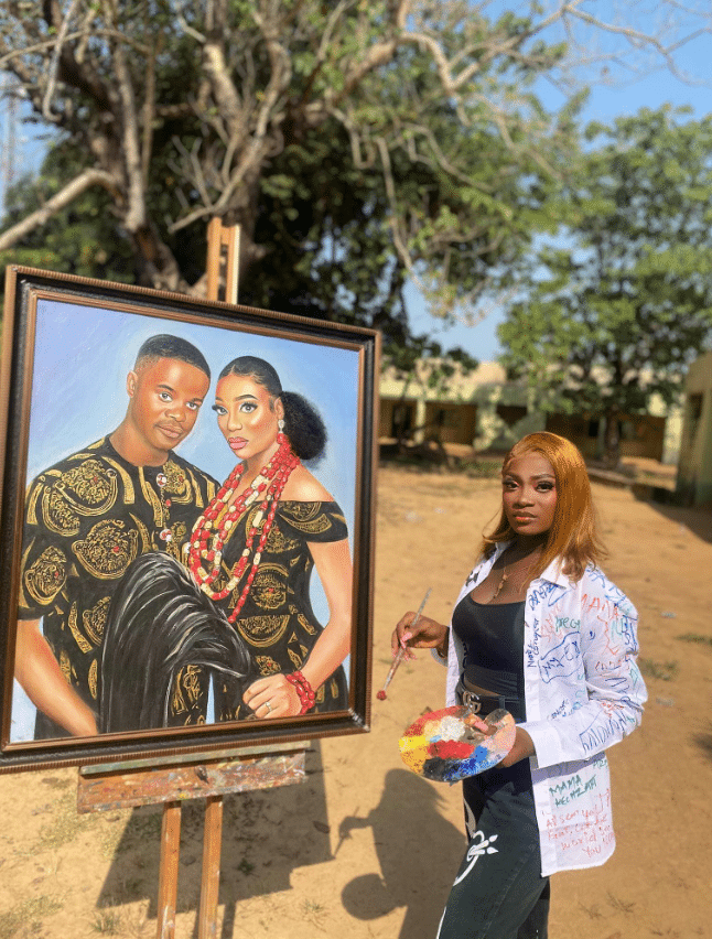 "Happy wedding anniversary to us my painkiller" - Lady graduating from university as an artist draws herself & husband on her sign-out day
