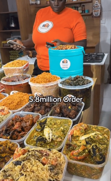 Lady stuns many as she shows off N5.8 million food she cooked for a customer