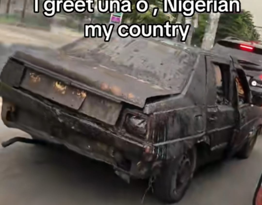 "That car is a shrine" - Nigerian man expresses shock, calls out road safety, VIO over strange looking car on Nigerian road
