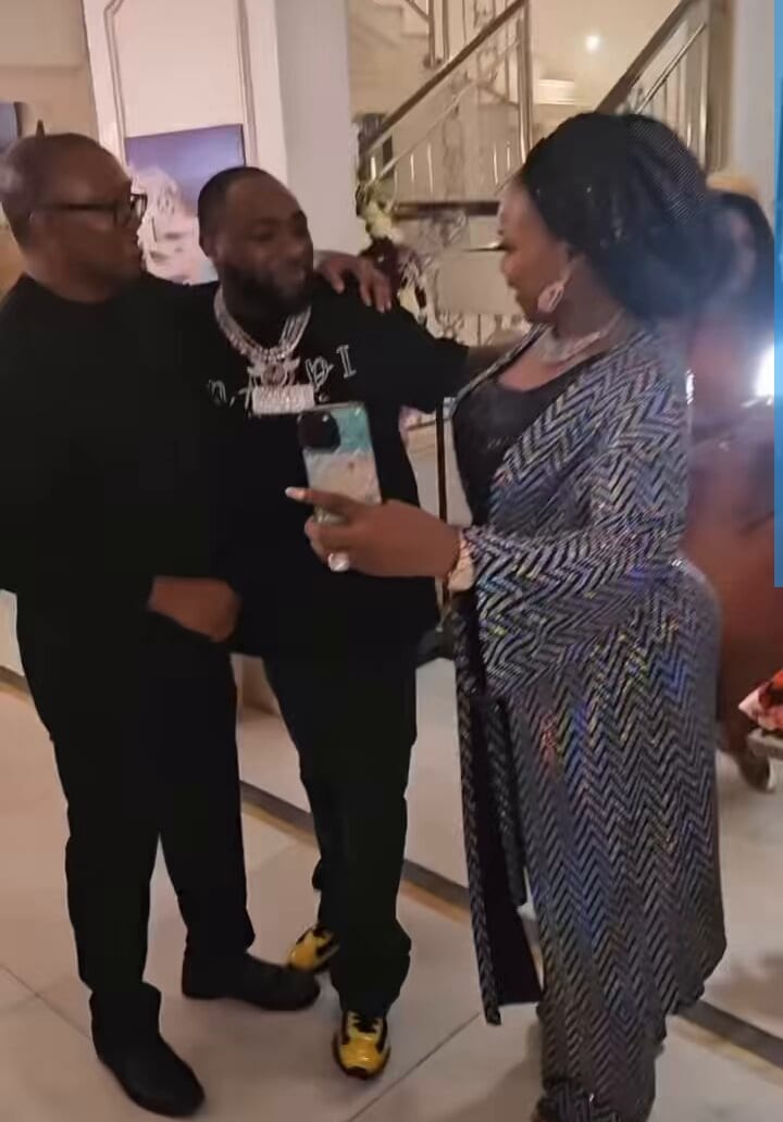Reactions as Davido and Peter Obi are spotted hanging out at a birthday party