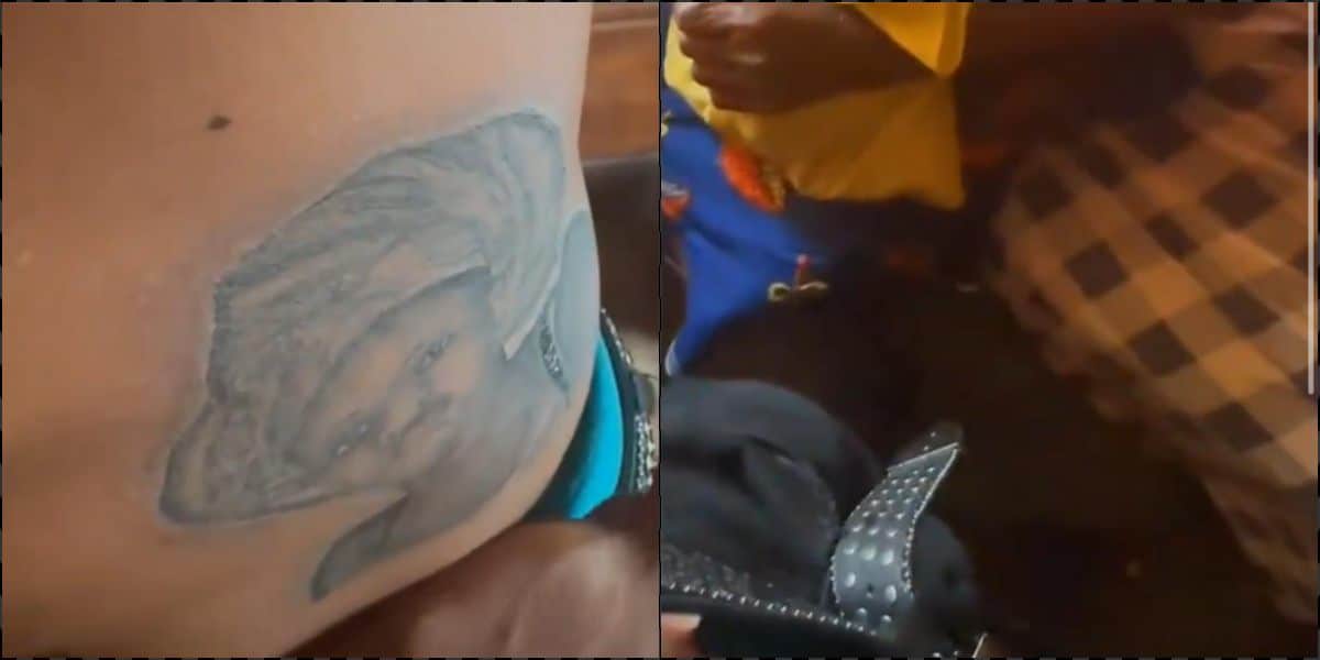 "I dey miss am" - Grandma breaks down in tears as grandson tattoos late mother