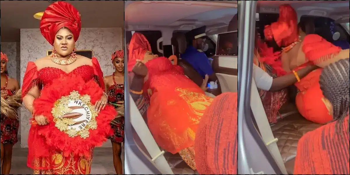 Moment Nkechi Blessing struggles to get into a car in a tight-fitted dress