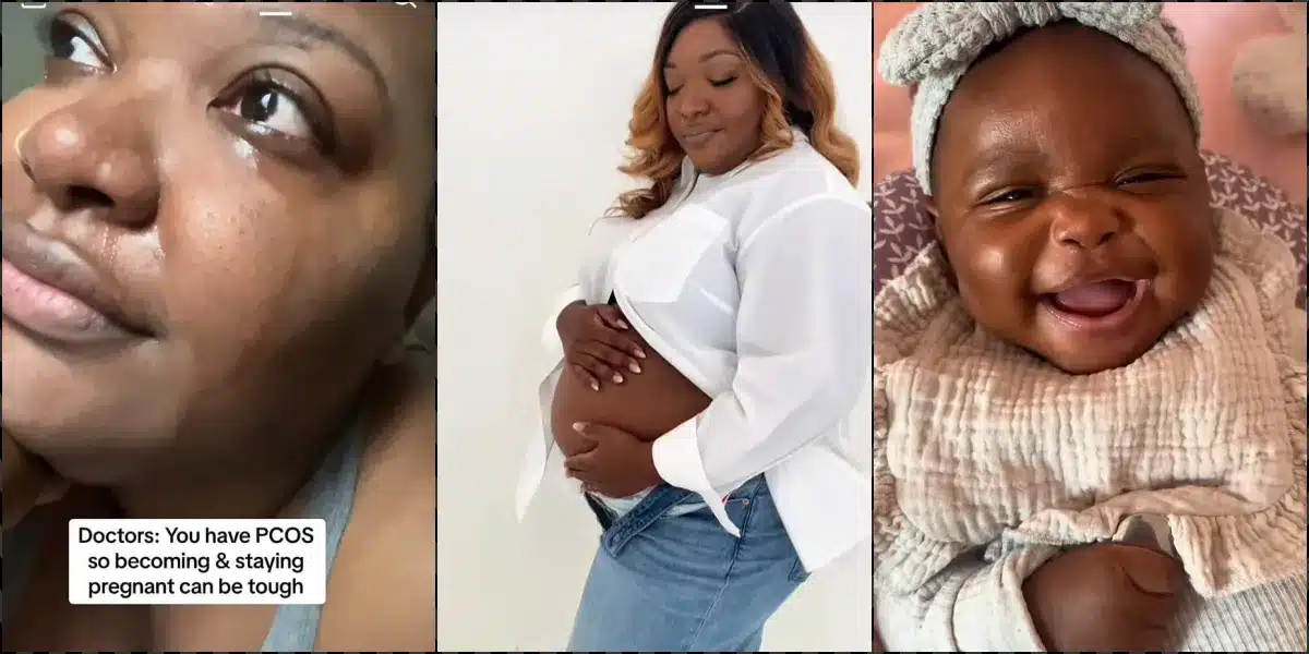 Woman sheds tears as she welcomes baby after years of battle with PCOS
