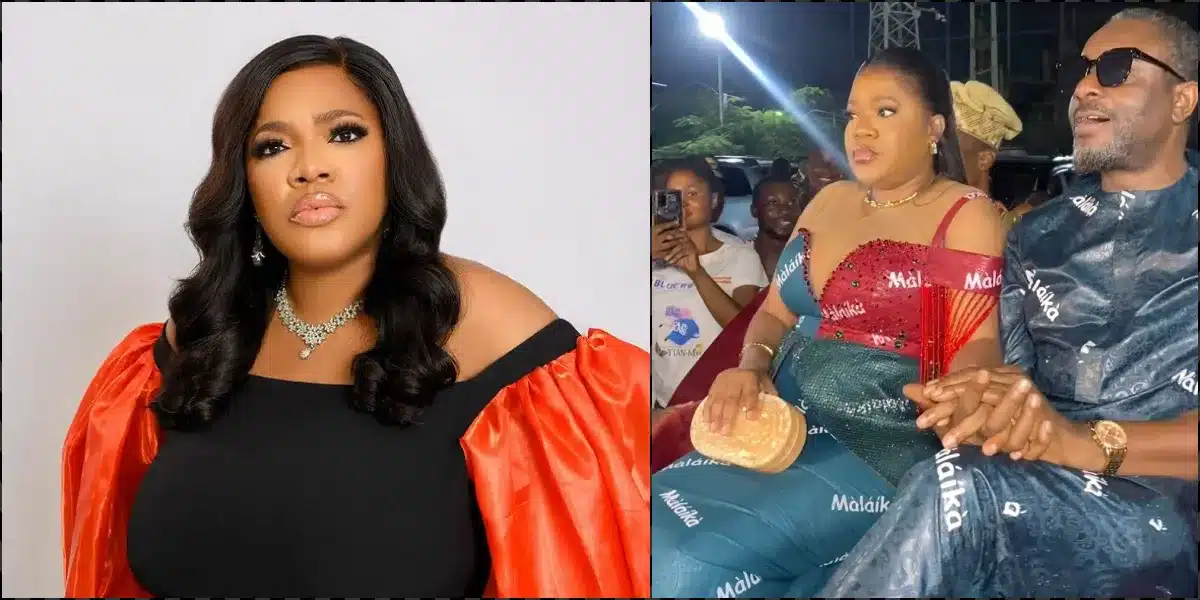 Toyin Abraham stirs reactions as she rocks matching attire with Emeka Ike