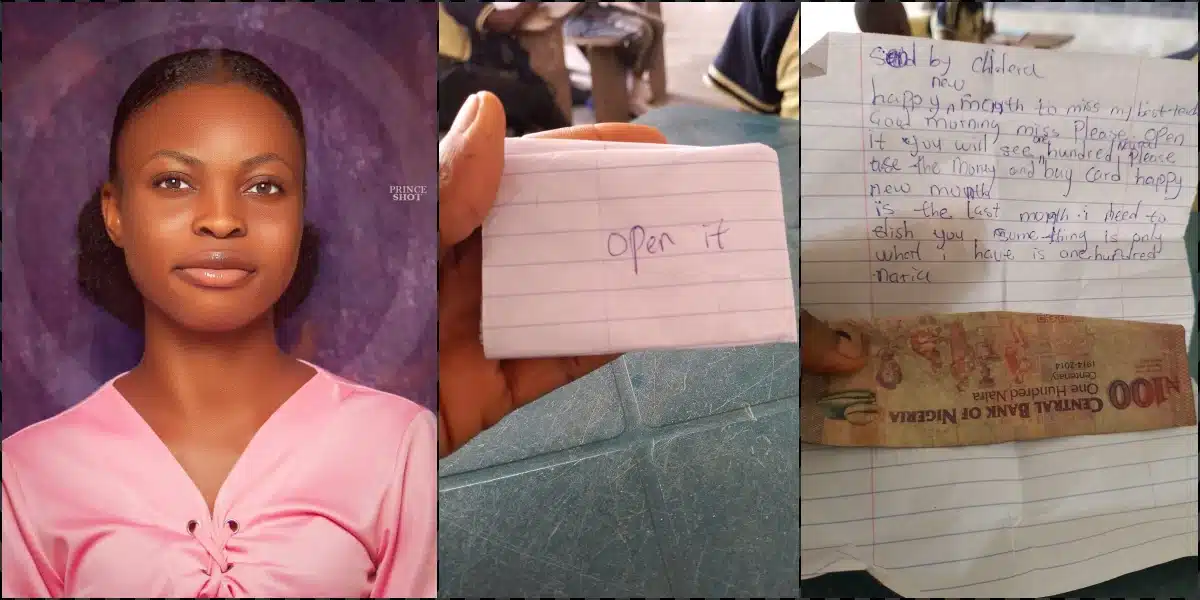 Teacher emotion al as she gets touching letter and N100 from student