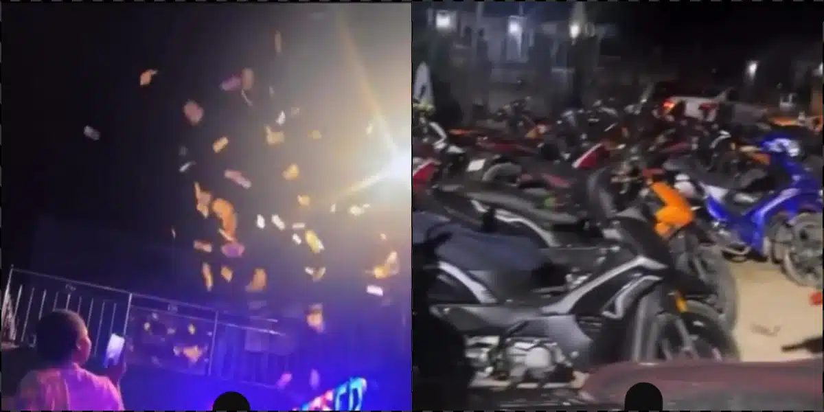Shock as bike-riding businessmen make money rain at club