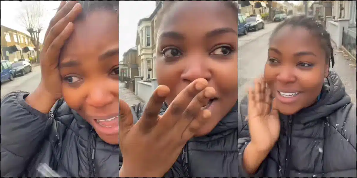 "Officially I'm in the abroad" - Nigerian lady overjoyed as she sees snow for the first time