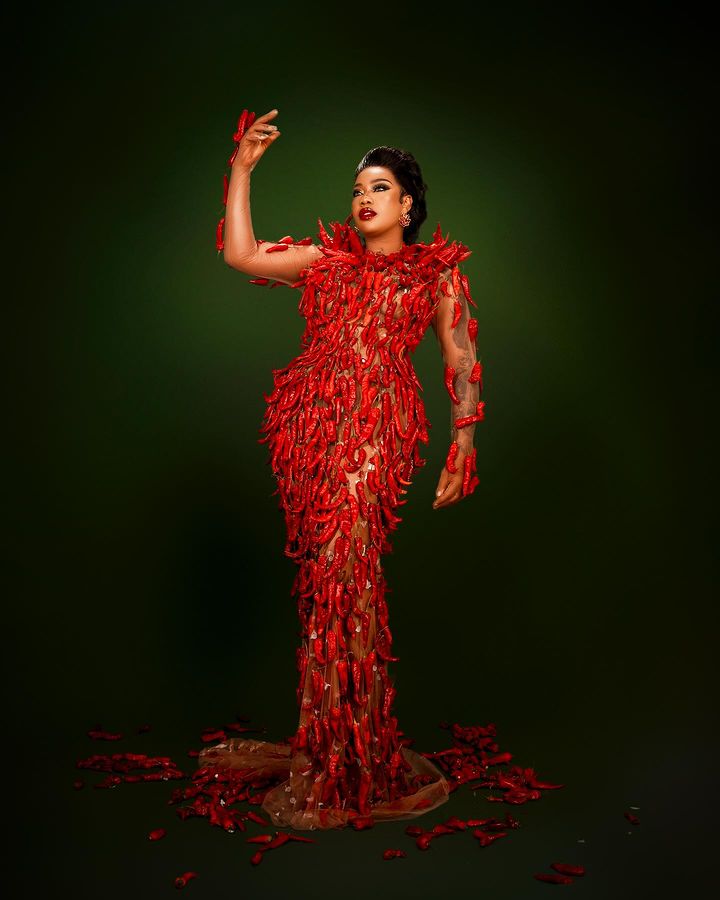 Toyin Lawani pepper-themed outfit