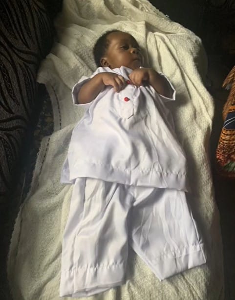 Lady shares oversized baby outfit tailor sew for her nephew's dedication
