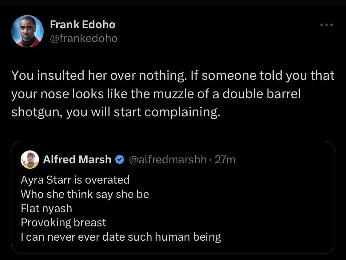 Frank Edoho tackles man for criticizing Ayra Starr 