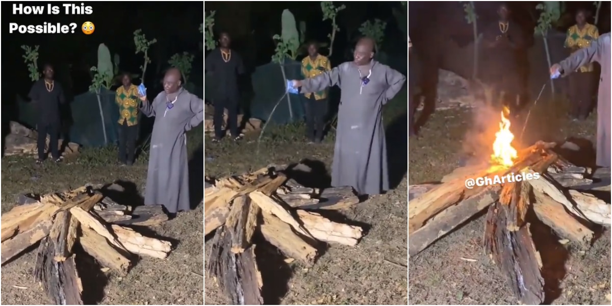 Local priest stuns many as he uses holy sachet water to 'start fire' in Ghana