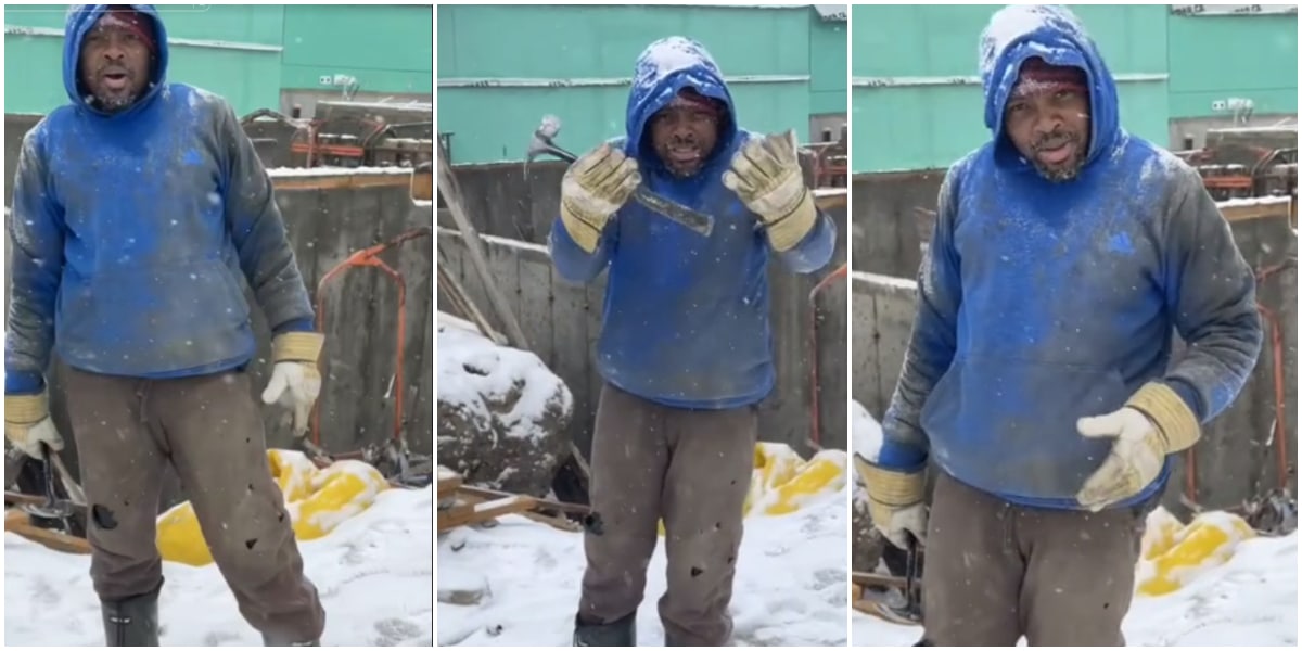 "Canada is not easy" - Nigerian man working under snow and heavy cold shares his harsh working conditions in the country