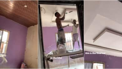 Lady stuns many as she renovates rented house with expensive POP ceiling