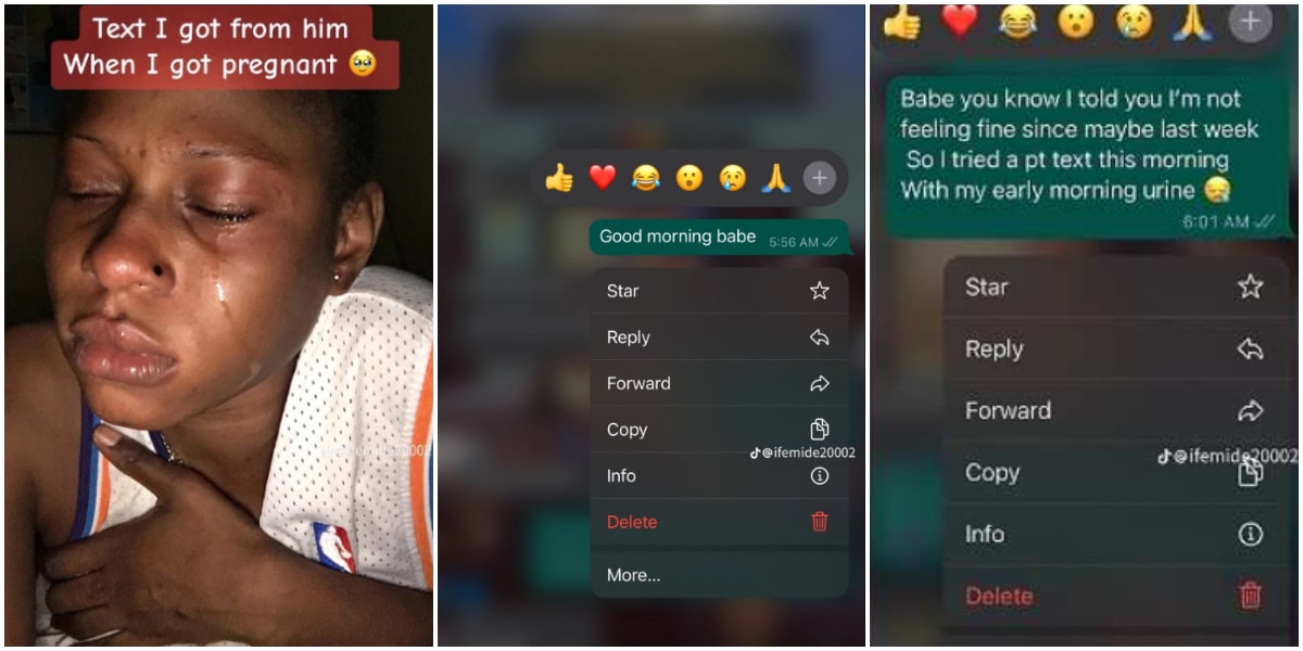 "I'm not responsible for that thing"- Lady in tears as man denies pregnancy after allegedly sleeping with her, shares leaked chats