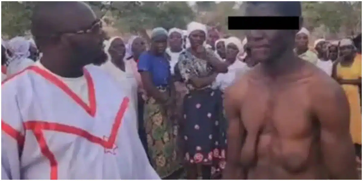 Man develops giant breasts after being sucked by a giant snake every night