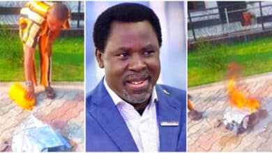 Angry man burns GO TV decoder after TB Joshua’s channel got yanked off their platform