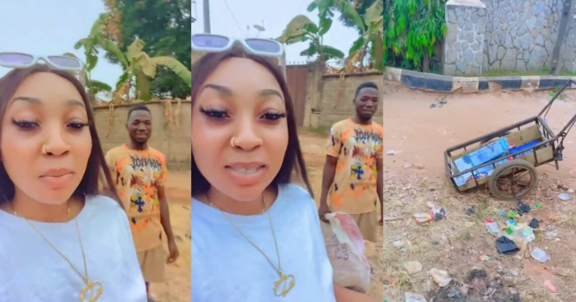 Lady wheel barrow pusher woo