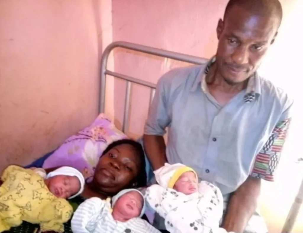 “Happiness wan finish the man” — Nigerians react to father’s expression as he welcomes triplets with wife