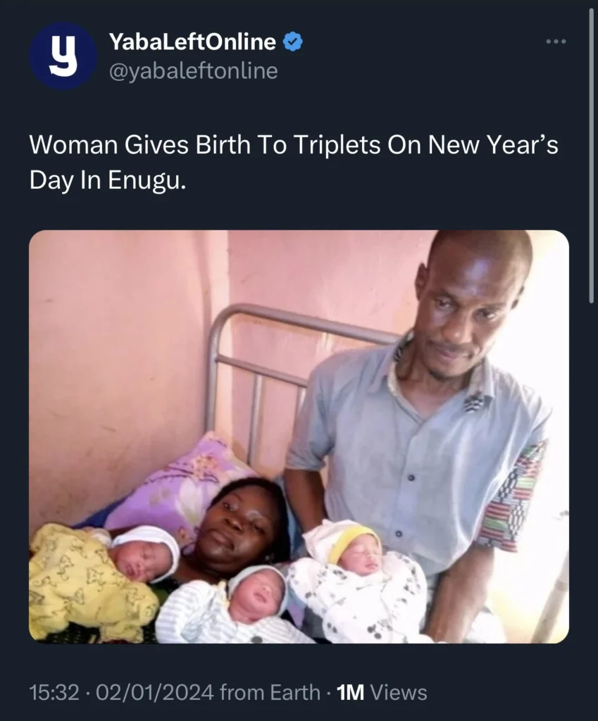 “Happiness wan finish the man” — Nigerians react to father’s expression as he welcomes triplets with wife