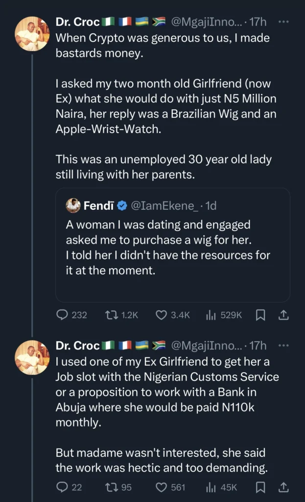 “My unemployed ex-girlfriend said she’ll buy wig and Apple watch with N5 Million” — Man painfully recalls