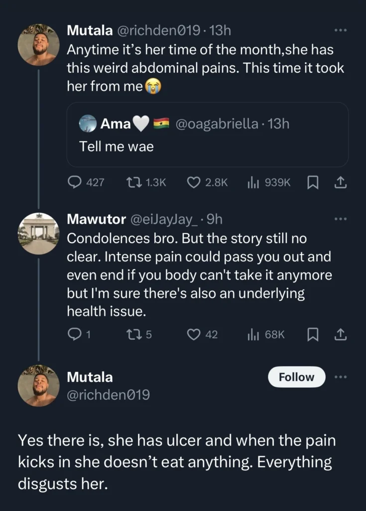 Ghanaian man cries out as his girlfriend passes away due to severe menstrual pain 