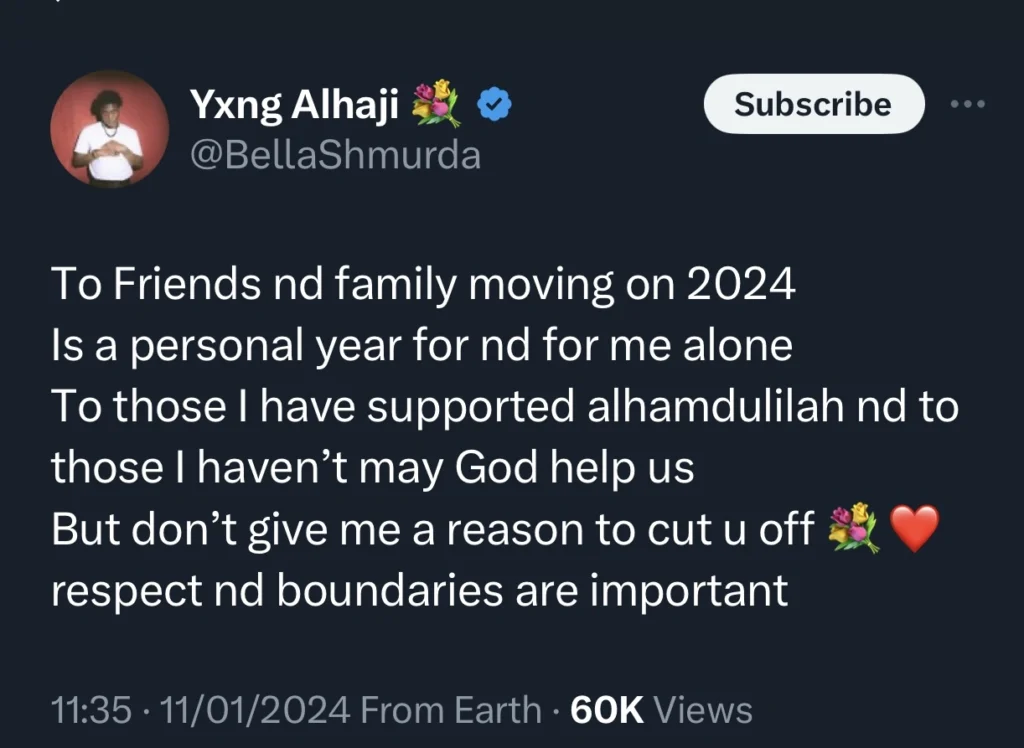 “2024 is a personal year for me” — Bella Shmurda warns friends and family to avoid being cut off 