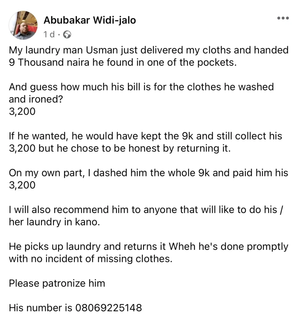 Man publicly celebrates his dry cleaner who returned money he found in his pocket 
