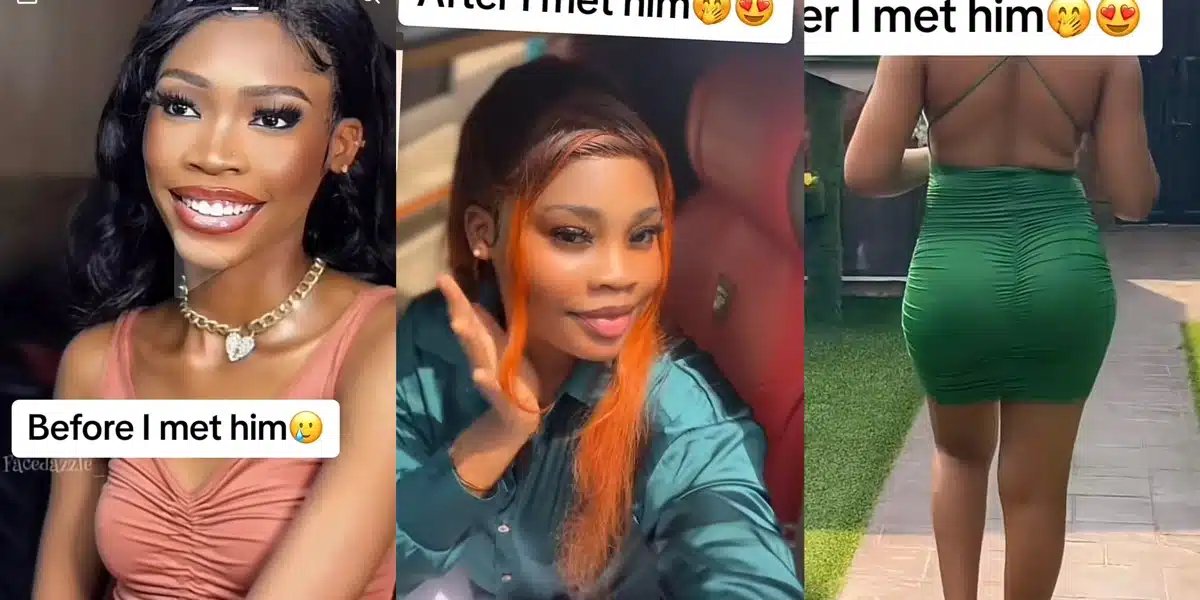 “Love is sweet sha” — Netizens gush as lady shows off amazing body transformation since dating her boyfriend