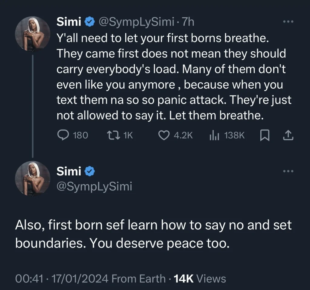 “Y’all need to let your firstborns breathe” — Simi passionately appeals 