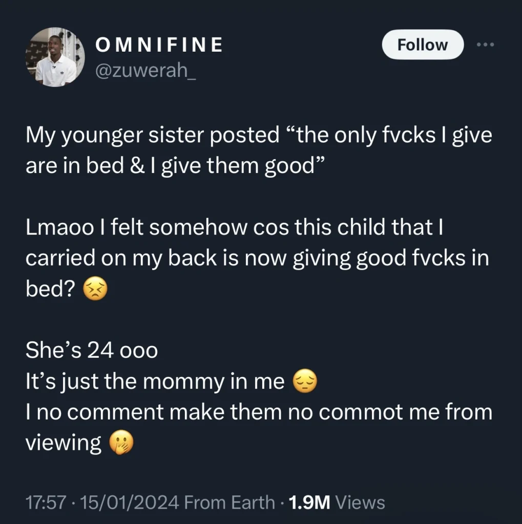 “I no comment make dem no block me from viewing” — Man reacts to his younger sister’s vulgar post 