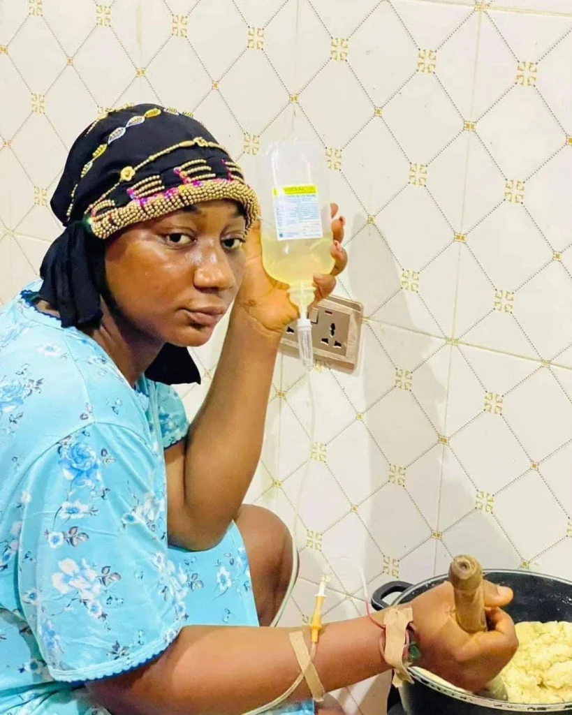 Married woman shows evidence of true love as she turns Semo for husband despite being on drip 