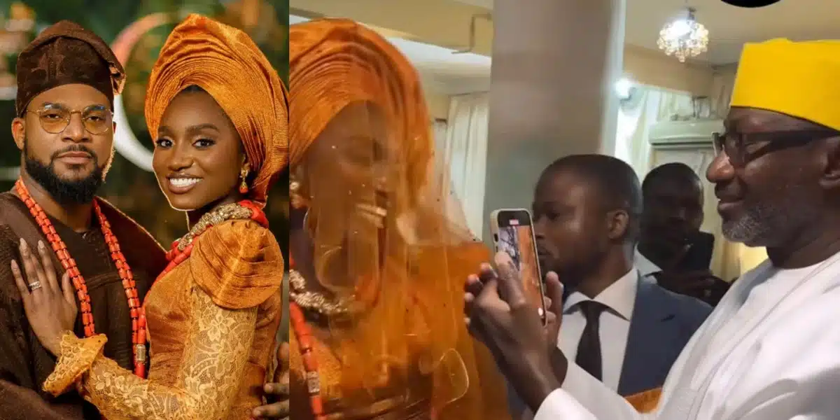 “Una don see say the babe no small” — Netizens discover that Kunle Remi’s bride is Femi Otedola’s niece