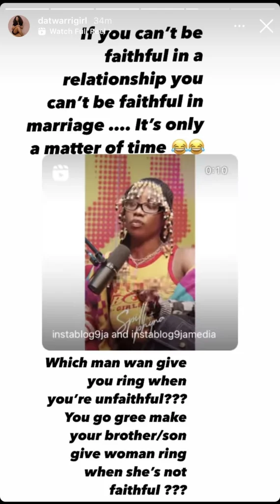 “If you can’t be faithful in a relationship you can’t be faithful in marriage” — Tomama lambasts Tacha for her statement