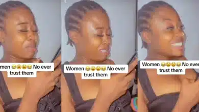 “Na mumu dey trust woman this days” — Reactions as lady fakes tears with her partner over the phone