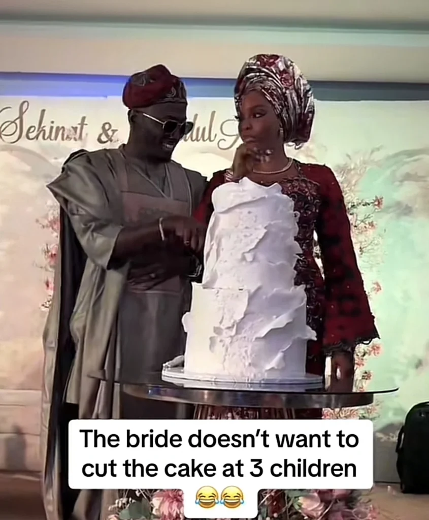 “Nobody wan born plenty again” — Reactions as bride refuse to cut cake for 3 children 