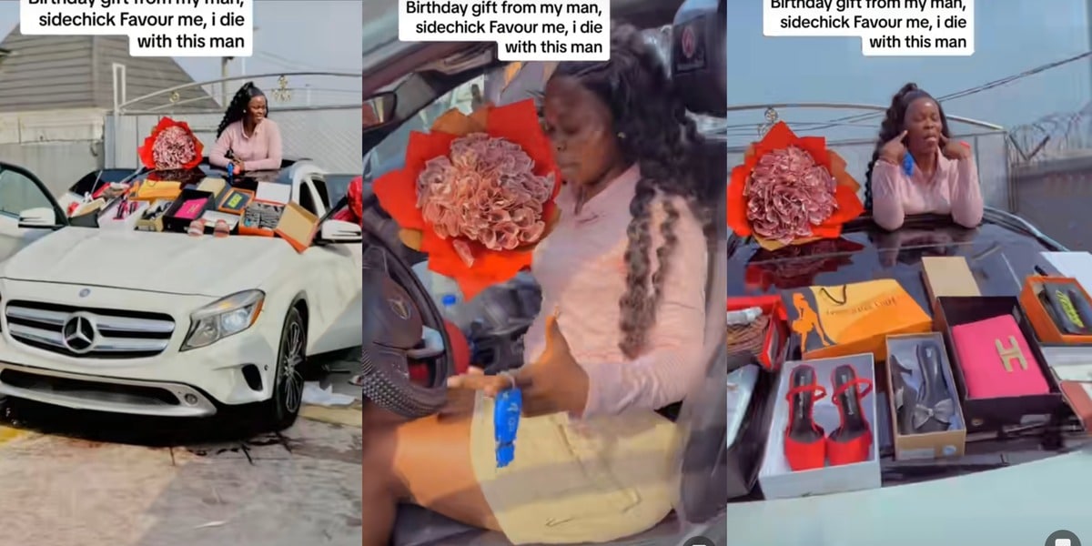 "Side chick favour me" - Beautiful side chick gets Mercedes-Benz, money bouquet, other gifts on New Year's Eve
