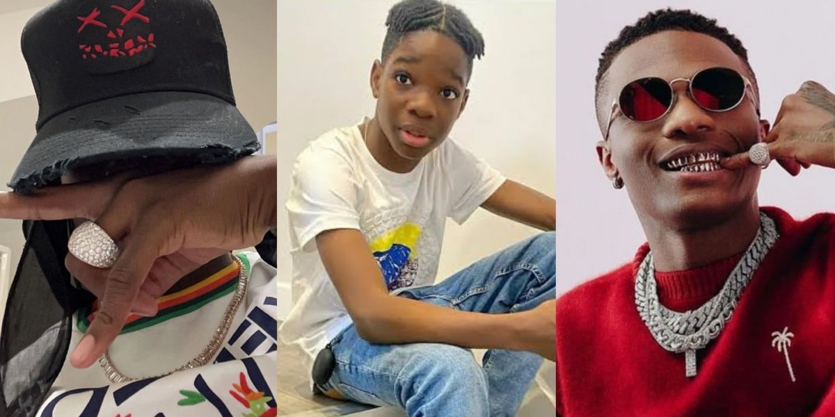 "Like father, like son" - Wizkid's first son, Boluwatife, breaks the internet as he stuns in expensive diamond ring, hand chain