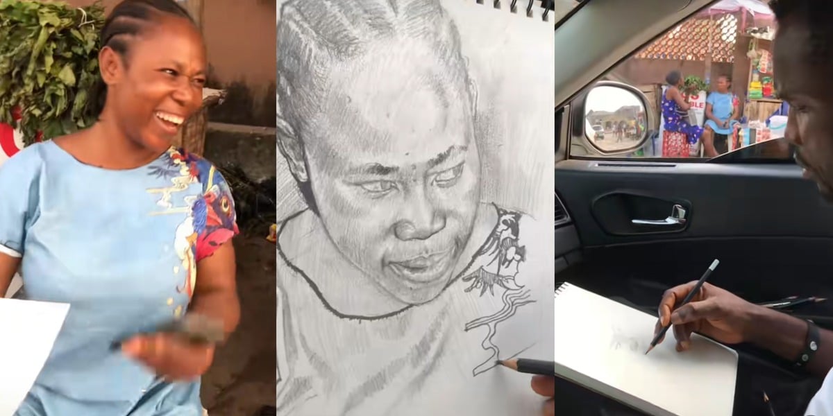 "Amazing talent" - Talented Nigerian artist sweeps store owner off her feet with beautiful handmade portrait