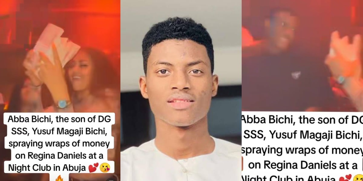 "Agent of corruption" - Abba Bichi, son of DSS DG, allegedly sprays bundles of naira on Regina Daniels at a nightclub