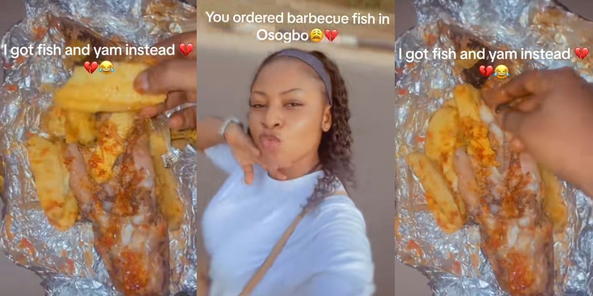 "I got fish and yam instead" - Nigerian lady displeased as she finds yam inside barbecue fish ordered from Oshogbo