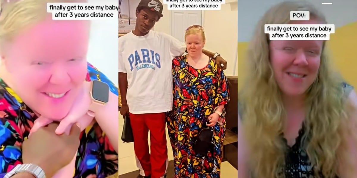 "Japa love + green card" - Nigerian man wows many, unites with Caucasian lover after 3 years of online romance