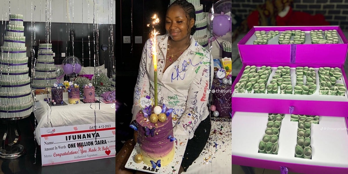 "God, am i a spoon?" - Lady wows many, receives 1.2m cash, 3 cakes, 3 money bouquets from boyfriend on birthday