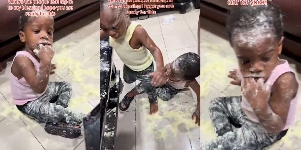"If interested, kindly DM" - Nigerian mother offers her twins for adoption as they spill milk, litter the sitting room