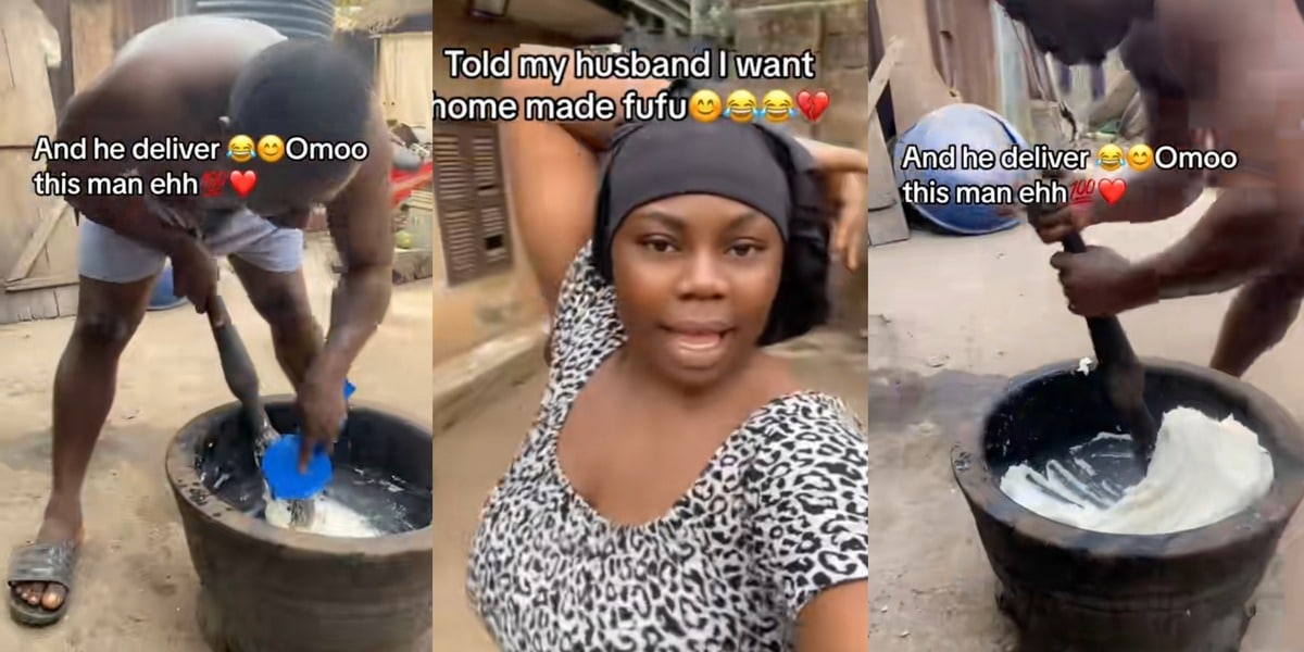 "The fufu soft die" - Nigerian wife causes controversy as she tells husband she craves handmade fufu, he pounds it