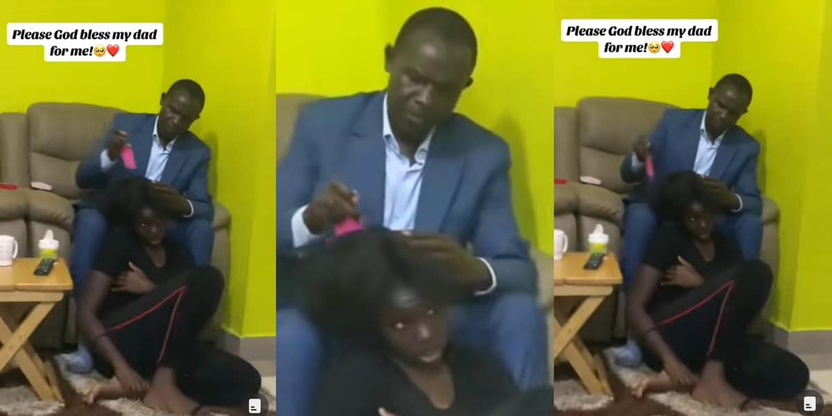 "Please God, bless my dad" - Emotional daughter prays as dad rushes home to plait her hair without undressing first