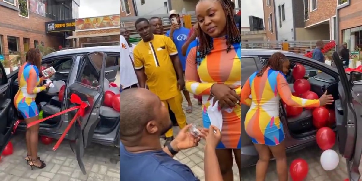 "How come you don't know the size of my finger?" - Lady asks as boyfriend proposes with new car, iPhone 15 Pro Max