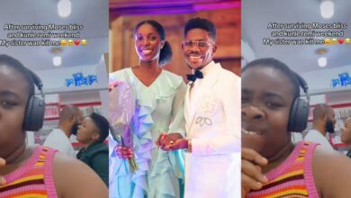 After surviving Kunle Remi and Mosses Bliss' engagement, single lady fumes as elder sister, boyfriend share deep kisses